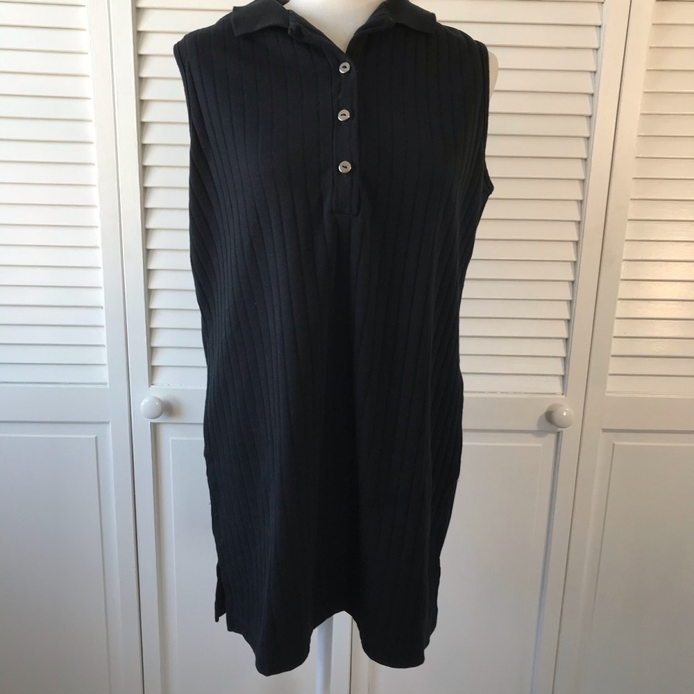2/$25 DOTTI Black V-Neck Cotton Blend Sleeveless Sweater Dress Size Large